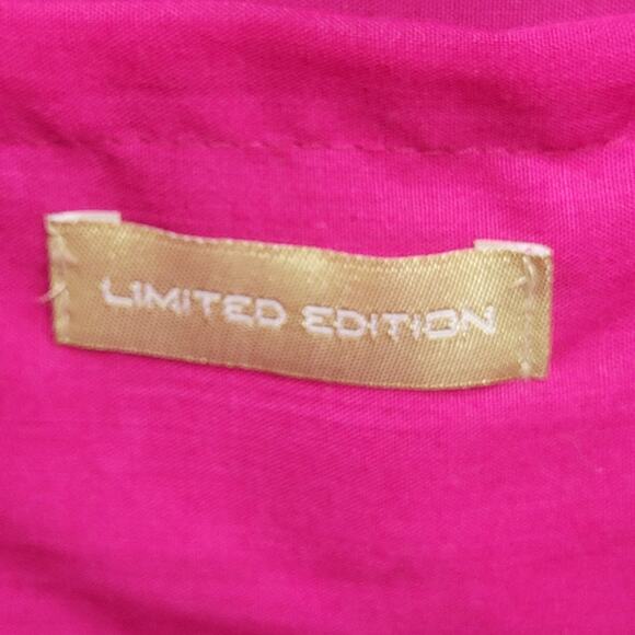 Limited Edition Straw Tote Bag Bright Raspberry Lined 2 Pocket Wooden Bead Charm - Picture 3 of 6